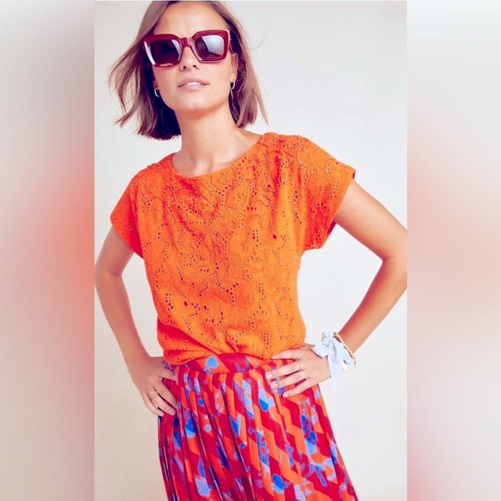 NWT // Maeve by Anthropologie Orange/Coral Beaded Embroidered Top // Size 6
